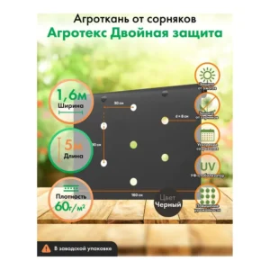 Агротекс перф. №60 1,6х5м. мульча (черный) - фото 1